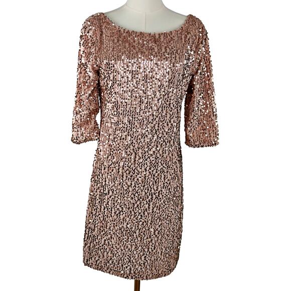 Esmara Heidi Klum Sz 6 Rose Gold Sequin Shift Dress NWT Holiday Metallic Barbie - Picture 2 of 7